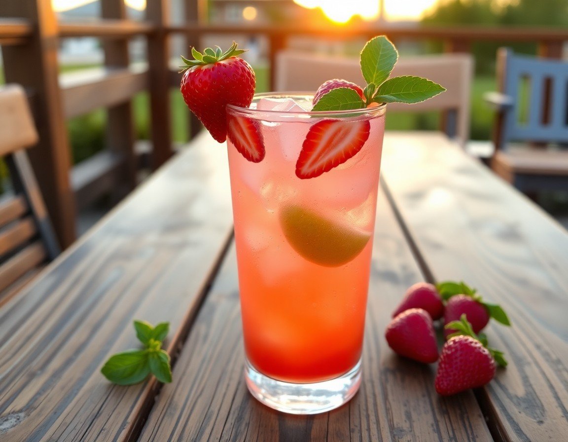 Colorful Strawberry Basil Spritzer cocktail